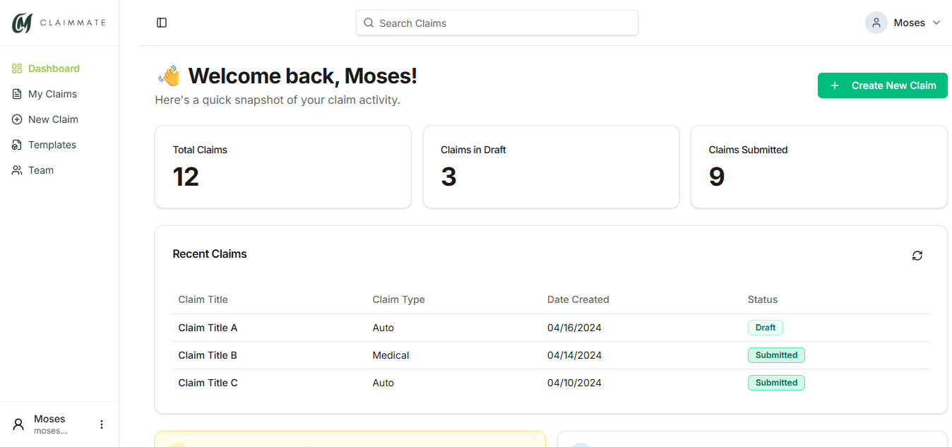 ClaimMate Interface Demo